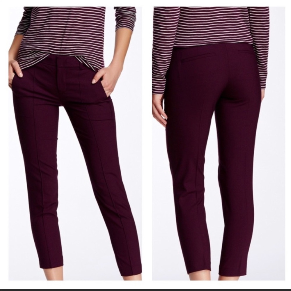 VINCE purple wool pintucked seam trousers
